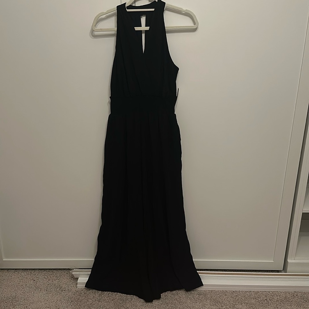 NWT Anthropologie Petite Black Wide Leg Jumpsuit Sz LP